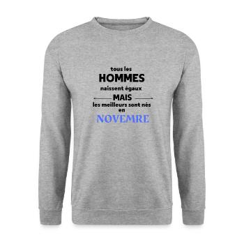 tout les hommes naissent égaux novembre - Sweat-shirt Unisexe - gris chiné - Devant - Alina (178cm) & Michal (187cm)