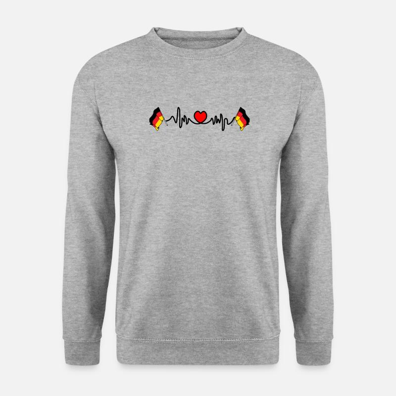 Flagge Deutschland Cardio Herzfrequenz - Unisex Pullover - Weißgrau meliert