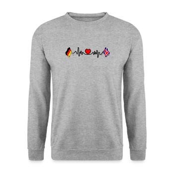 Cardio heart with Flag Germany and flag England - Unisex Sweatshirt - salt & pepper - Front - Alina (178cm) & Michal (187cm)