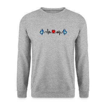 Herzfrequenz-Cardio für Schottland - Unisex Pullover - Weißgrau meliert - Vorne - Alina (178cm) & Michal (187cm)
