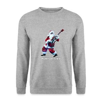 Der Weihnachtsmann spielt Rockmusik auf der Gitarre. - Unisex Pullover - Weißgrau meliert - Vorne - Alina (178cm) & Michal (187cm)