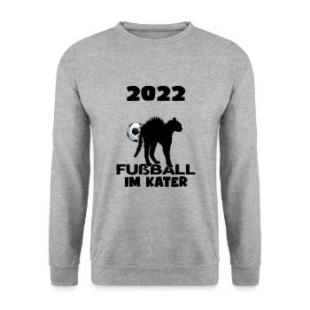Fußball Katar Fußballexperte "fußball im kater" - Unisex Pullover - Weißgrau meliert - Vorne - Alina (178cm) & Michal (187cm)