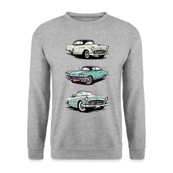 Retro cars. Old school graphic. - Unisex Sweatshirt - salt & pepper - Front - Alina (178cm) & Michal (187cm)