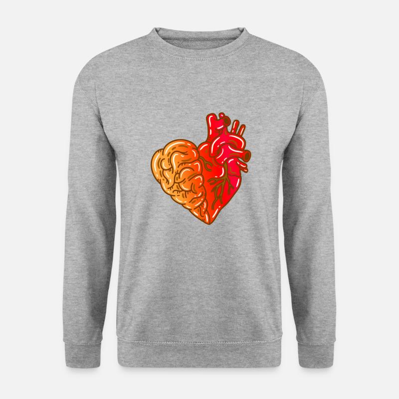 Herz Gehirn - Unisex Pullover - Weißgrau meliert