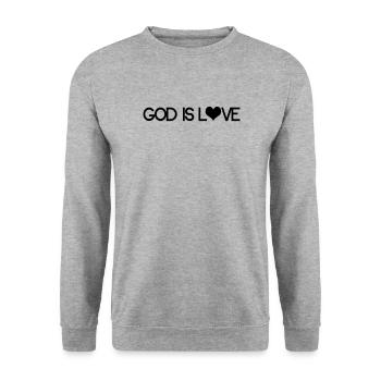 Gott ist Liebe – Spirituelles christliches Herz - Unisex Pullover - Weißgrau meliert - Vorne - Alina (178cm) & Michal (187cm)