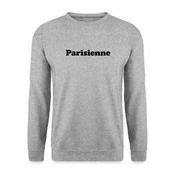Parisienne - Ville de Paris au féminin  - Sweat-shirt Unisexe - gris chiné - Devant - Alina (178cm) & Michal (187cm)