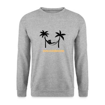Durchhänger Palmen mit Hängematte Stress Burnout - Unisex Pullover - Weißgrau meliert - Vorne - Alina (178cm) & Michal (187cm)