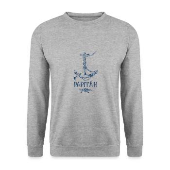 Herren Papitän Papa und Kapitän Retro Anker - Unisex Pullover - Weißgrau meliert - Vorne - Alina (178cm) & Michal (187cm)