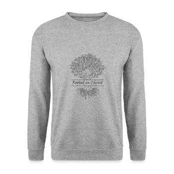 Rooted in Christ Tree of Life Believers - Unisex Sweatshirt - salt & pepper - Front - Alina (178cm) & Michal (187cm)