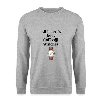 Ich brauche nur Jesus, Trainer und Armbanduhren - Unisex Pullover - Weißgrau meliert - Vorne - Alina (178cm) & Michal (187cm)