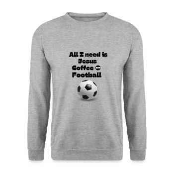 Ich brauche nur Jesus, Trainer und Fußball - Unisex Pullover - Weißgrau meliert - Vorne - Alina (178cm) & Michal (187cm)