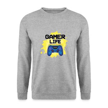 Gamer Life Quote Gamepad Geschenk Videospiel - Unisex Pullover - Weißgrau meliert - Vorne - Alina (178cm) & Michal (187cm)