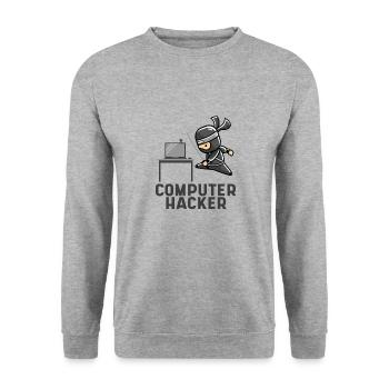 Computerhacker Ninja Laptop geschenk Programmierer - Unisex Pullover - Weißgrau meliert - Vorne - Alina (178cm) & Michal (187cm)