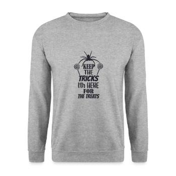 Halten Sie Die Tricks, Die Ich Für Die Leckereien - Unisex Pullover - Weißgrau meliert - Vorne - Alina (178cm) & Michal (187cm)