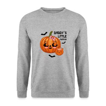 Daddys Kleiner Kürbis Bat Cat Stars Girl - Unisex Pullover - Weißgrau meliert - Vorne - Alina (178cm) & Michal (187cm)