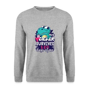 My teacher survived 100 days of me dinosaurs - Unisex Sweatshirt - salt & pepper - Front - Alina (178cm) & Michal (187cm)