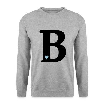 Buchstabe B Anfangsbuchstabe - Unisex Pullover - Weißgrau meliert - Vorne - Alina (178cm) & Michal (187cm)