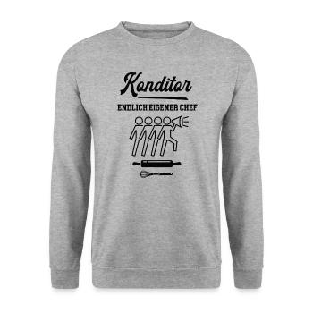 Konditor Endlich Chef Konditorei Selbstständig - Unisex Pullover - Weißgrau meliert - Vorne - Alina (178cm) & Michal (187cm)