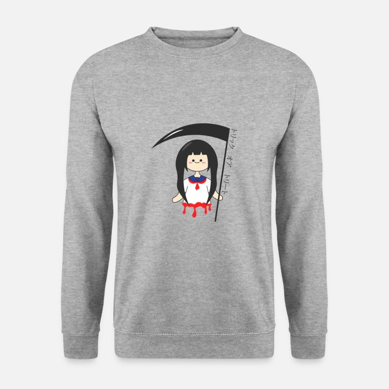 Streich oder Süßigkeiten Sensemann-Schulmädchen - Unisex Pullover - Weißgrau meliert
