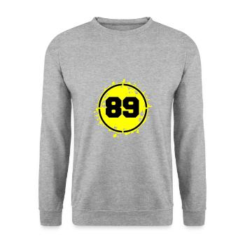 89 Zahl Klecks - Unisex Pullover - Weißgrau meliert - Vorne - Alina (178cm) & Michal (187cm)