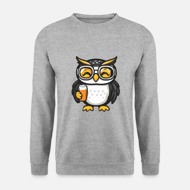 Eule Apres Ski Bier - Unisex Pullover - Weißgrau meliert