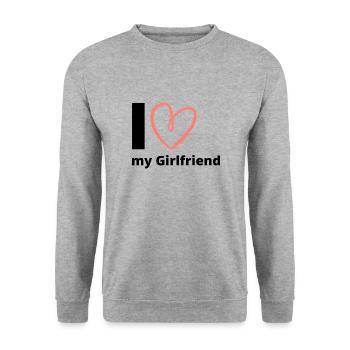 I Love my Girlfriend - Geschenkidee Freundin Girls - Unisex Pullover - Weißgrau meliert - Vorne - Alina (178cm) & Michal (187cm)