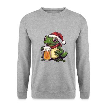 Frosch Bier Xmas Weihnachten - Unisex Pullover - Weißgrau meliert - Vorne - Alina (178cm) & Michal (187cm)