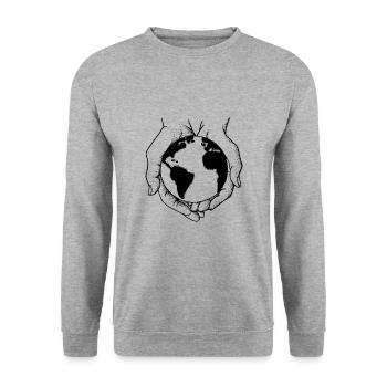 Erde in Händen - Unisex Pullover - Weißgrau meliert - Vorne - Alina (178cm) & Michal (187cm)