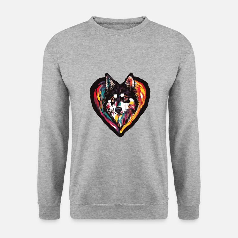 Husky Hund Herz Liebe - Unisex Pullover - Weißgrau meliert
