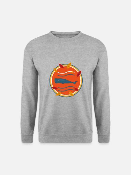 Pottwal mit Herbstblättern. - Unisex Pullover - Weißgrau meliert