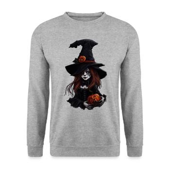 Sorcière d’Halloween avec des citrouilles - Sweat-shirt Unisexe - gris chiné - Devant - Alina (178cm) & Michal (187cm)