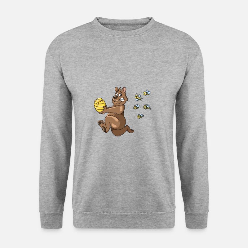 Braunbär Bär Bienenschwarm Flucht vor Binen Honig - Unisex Pullover - Weißgrau meliert