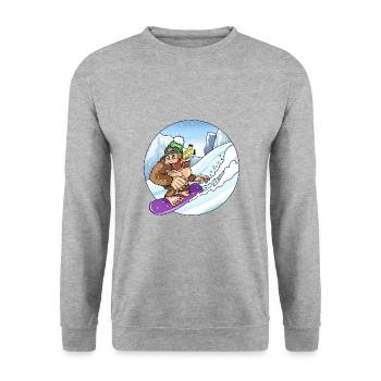 Süßer Gorilla beim Snowboarden Schnee Landschaft - Unisex Pullover - Weißgrau meliert - Vorne - Alina (178cm) & Michal (187cm)