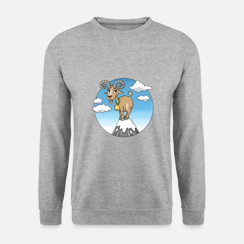 Bergziege Ziege auf Berggipfel Berge Cartoon - Unisex Pullover - Weißgrau meliert