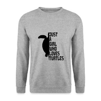 Turtle Slogan just a girl who loves turtles - Unisex Pullover - Weißgrau meliert - Vorne - Alina (178cm) & Michal (187cm)