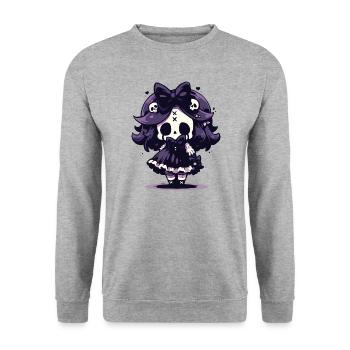 Squelette mignon d’Halloween - Design effrayant mignon - Sweat-shirt Unisexe - gris chiné - Devant - Alina (178cm) & Michal (187cm)