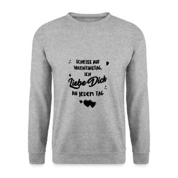 Scheiss auf Valentinstag, ich liebe dich jeden Tag - Unisex Pullover - Weißgrau meliert - Vorne - Alina (178cm) & Michal (187cm)