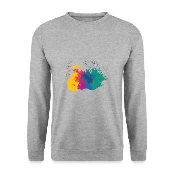 Farbkleckse Kleckse Farbspritzer Maler Geschenk - Unisex Pullover - Weißgrau meliert - Vorne - Alina (178cm) & Michal (187cm)