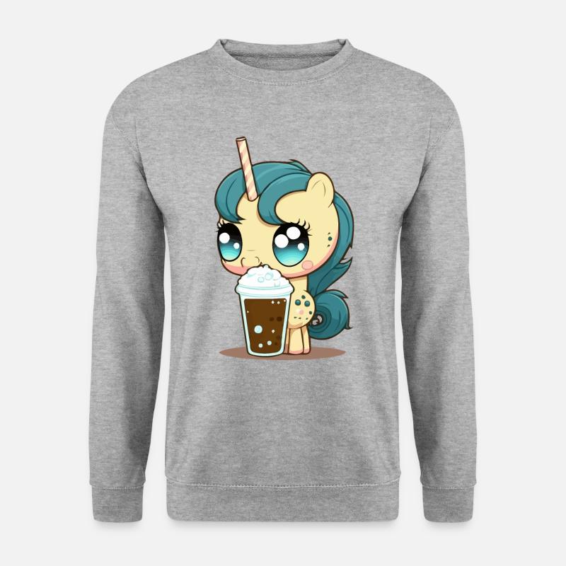 Einhorn trinkt Bubble Tea Kawaii Anime - Unisex Pullover - Weißgrau meliert