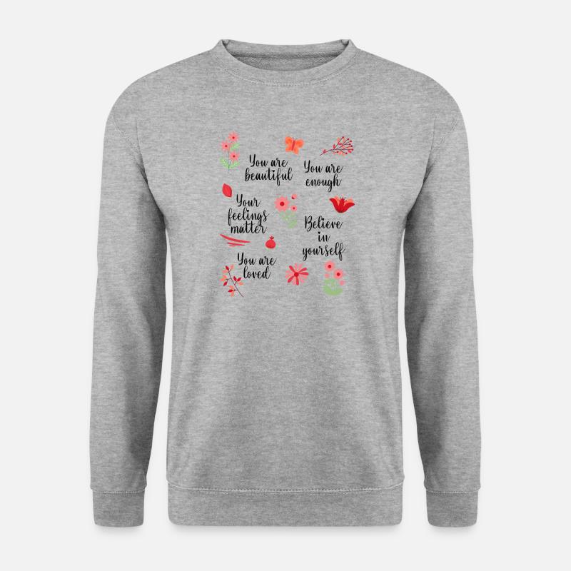 Positive Affirmationen mit roten Blumen Frauen - Unisex Pullover - Weißgrau meliert