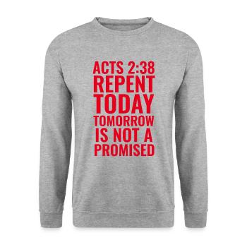 Actes 2:38 Verset de la Bible KJV Repentez-vous aujourd’hui - Sweat-shirt Unisexe - gris chiné - Devant - Alina (178cm) & Michal (187cm)