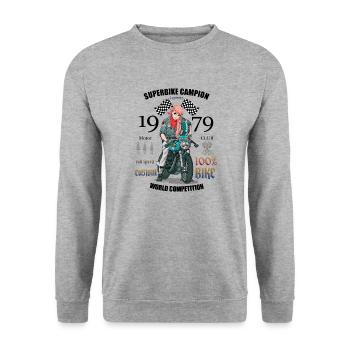 young Biker Girl - Unisex Pullover - Weißgrau meliert - Vorne - Alina (178cm) & Michal (187cm)