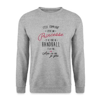 princesse et Handball - Sweat-shirt Unisexe - gris chiné - Devant - Alina (178cm) & Michal (187cm)