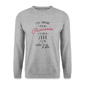 princesse et Judo - Sweat-shirt Unisexe - gris chiné - Devant - Alina (178cm) & Michal (187cm)