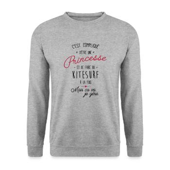 princesse et Kitesurf - Sweat-shirt Unisexe - gris chiné - Devant - Alina (178cm) & Michal (187cm)