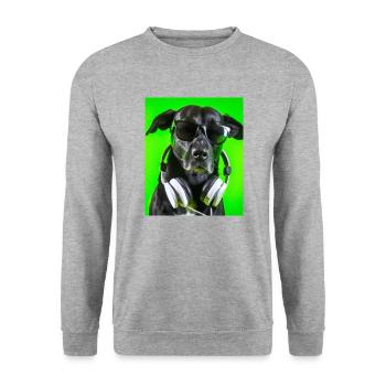 Chien avec écouteurs et fond vert - Sweat-shirt Unisexe - gris chiné - Devant - Alina (178cm) & Michal (187cm)