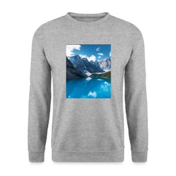 Schweizer Alpen - Unisex Pullover - Weißgrau meliert - Vorne - Alina (178cm) & Michal (187cm)