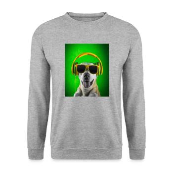 Chien avec écouteurs et fond vert - Sweat-shirt Unisexe - gris chiné - Devant - Alina (178cm) & Michal (187cm)