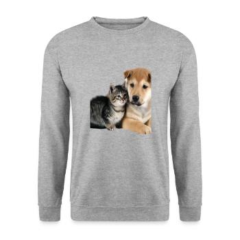 Süßes Hundebaby und Katzenbaby - Unisex Pullover - Weißgrau meliert - Vorne - Alina (178cm) & Michal (187cm)