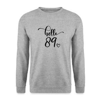 Hello 89th - Mignon cadeau de 89e anniversaire pour femmes - Sweat-shirt Unisexe - gris chiné - Devant - Alina (178cm) & Michal (187cm)